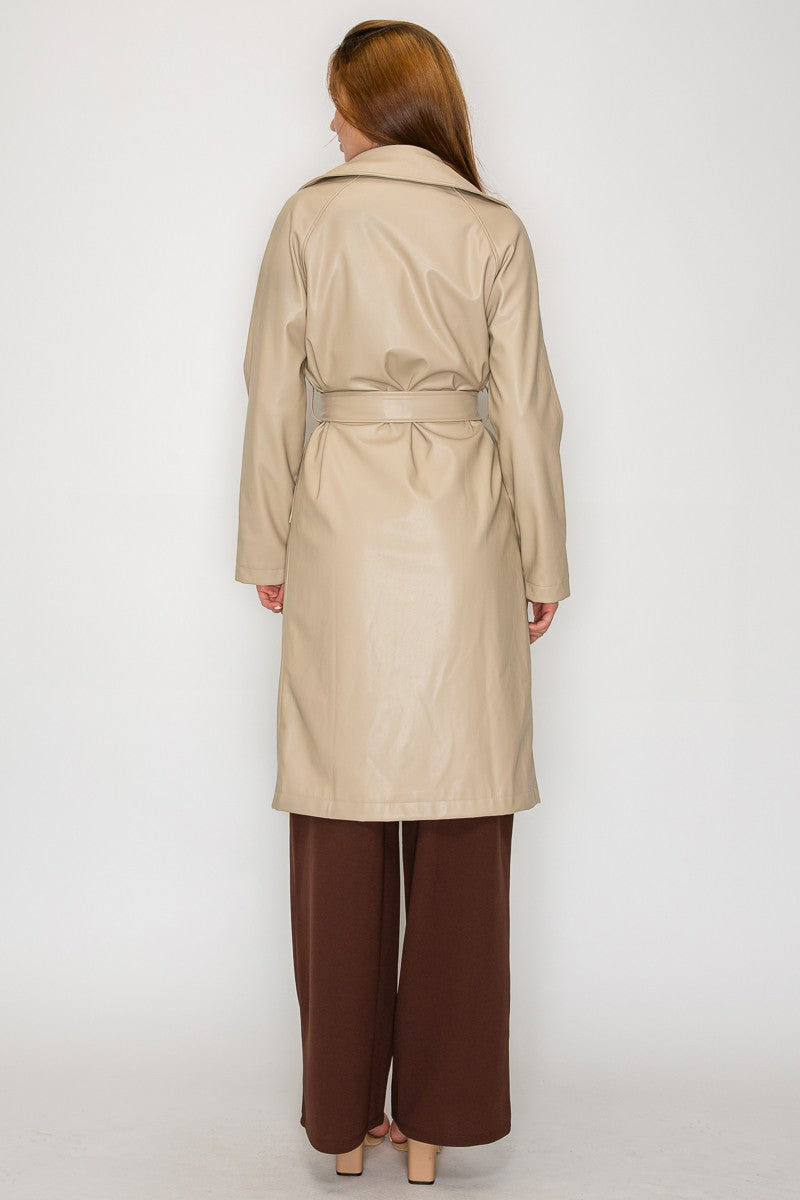 faux leather trench coat