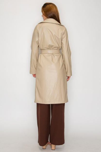 faux leather trench coat