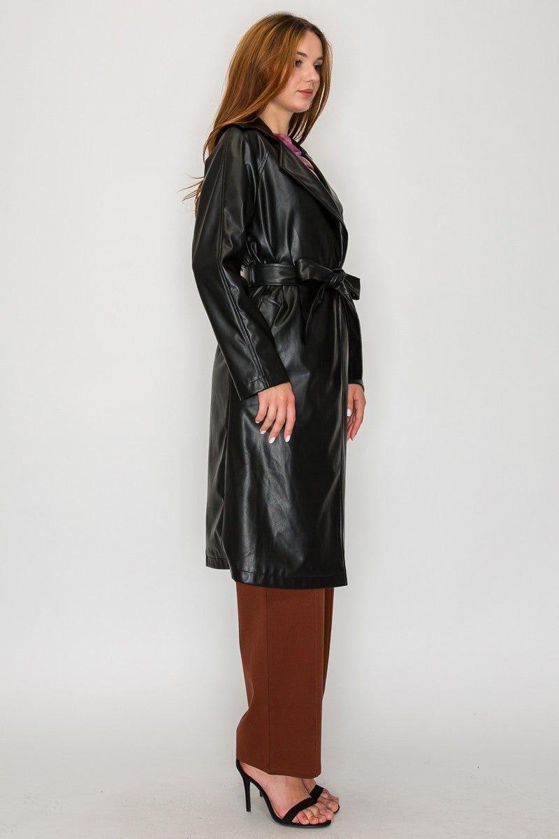 faux leather trench coat