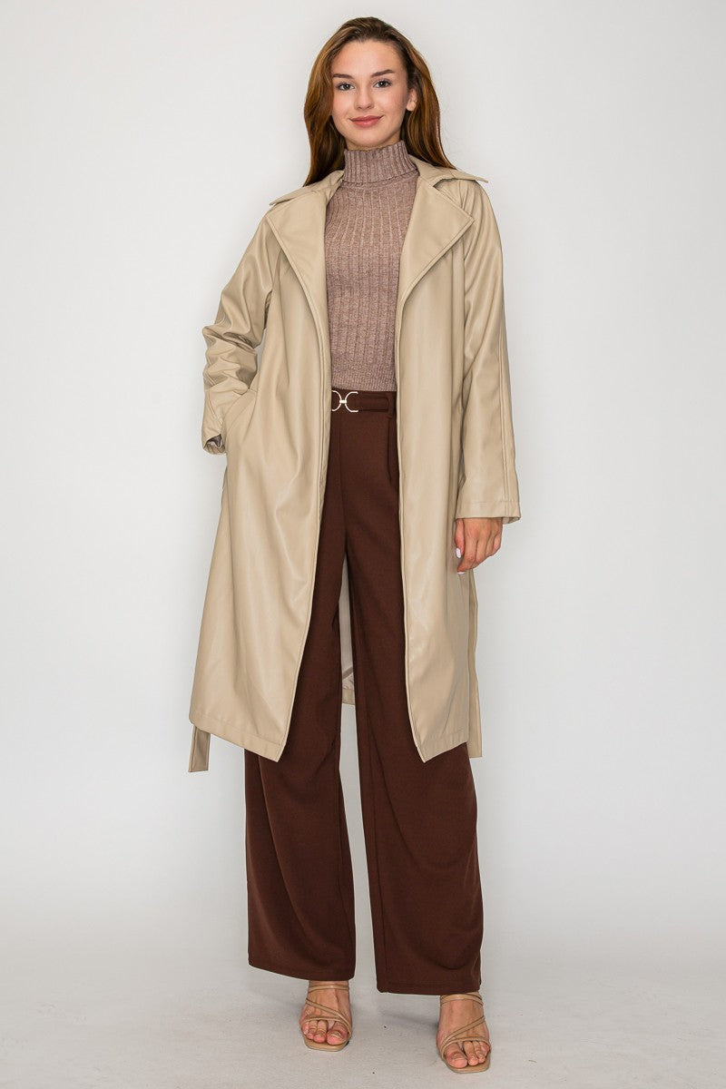 faux leather trench coat