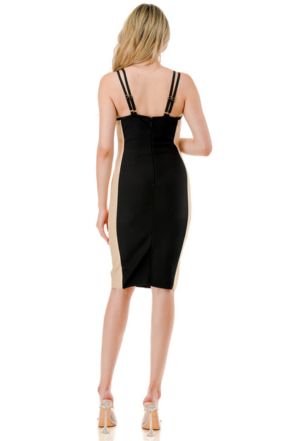 color block silhouette sleeveless bandage dress