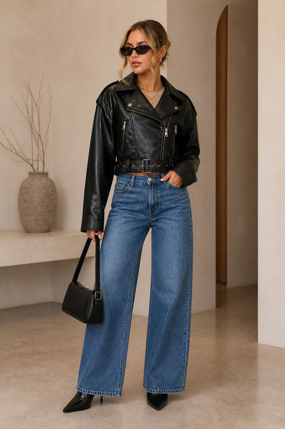 The Rebel Duchess faux leather moto jacket