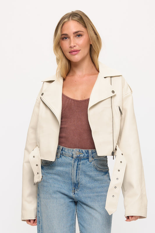 The Rebel Duchess faux leather moto jacket