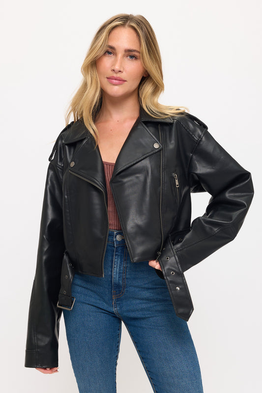 The Rebel Duchess faux leather moto jacket
