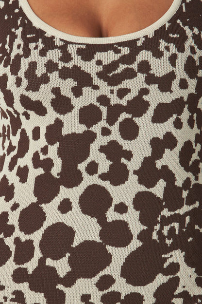Cow print sleeveless knit dress