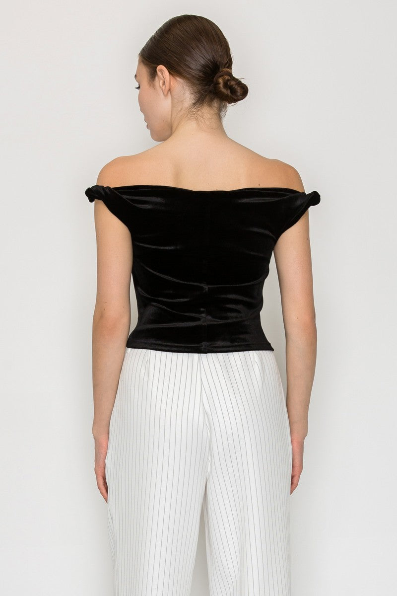 Velvet Twisted Strap Off-shoulder Top