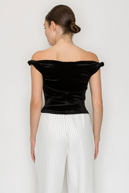 Velvet Twisted Strap Off-shoulder Top
