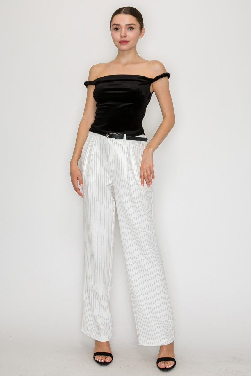 Velvet Twisted Strap Off-shoulder Top