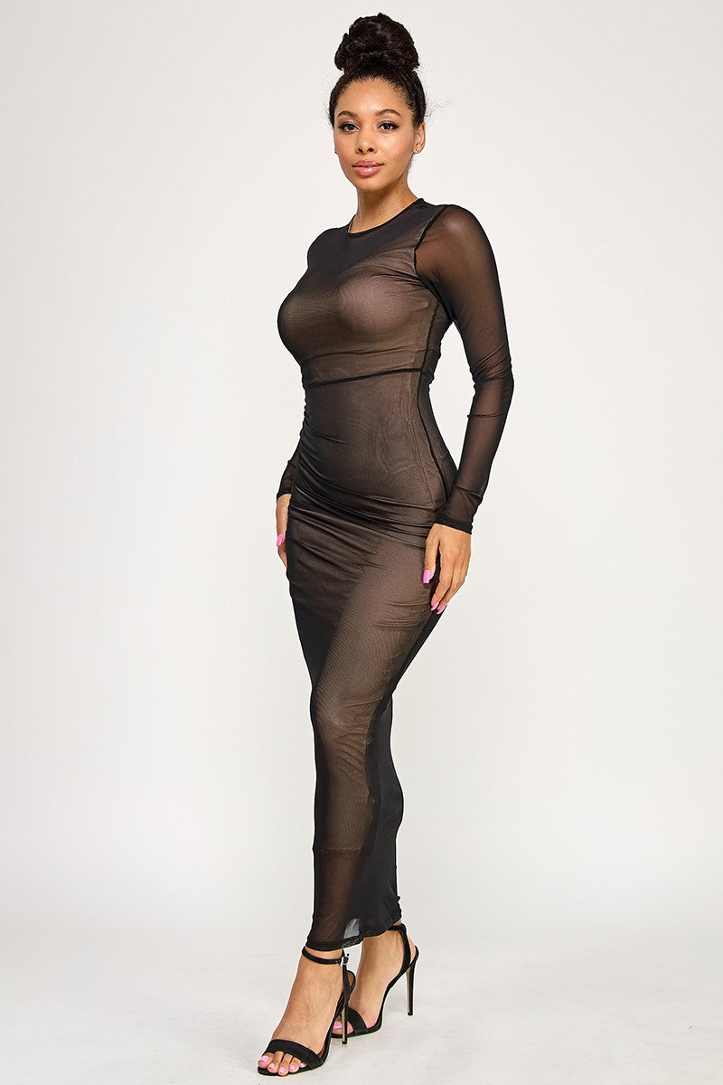 Long Sleeve Mesh Maxi Dress