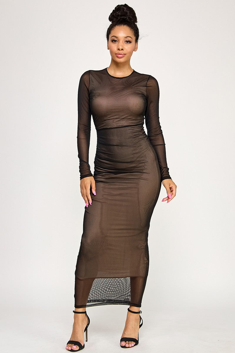 Long Sleeve Mesh Maxi Dress