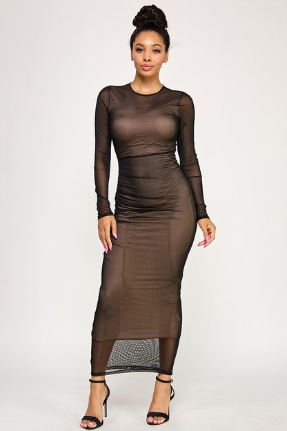 Long Sleeve Mesh Maxi Dress