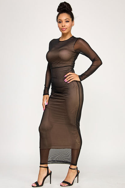 Long Sleeve Mesh Maxi Dress