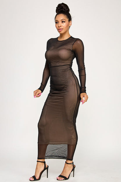 Long Sleeve Mesh Maxi Dress