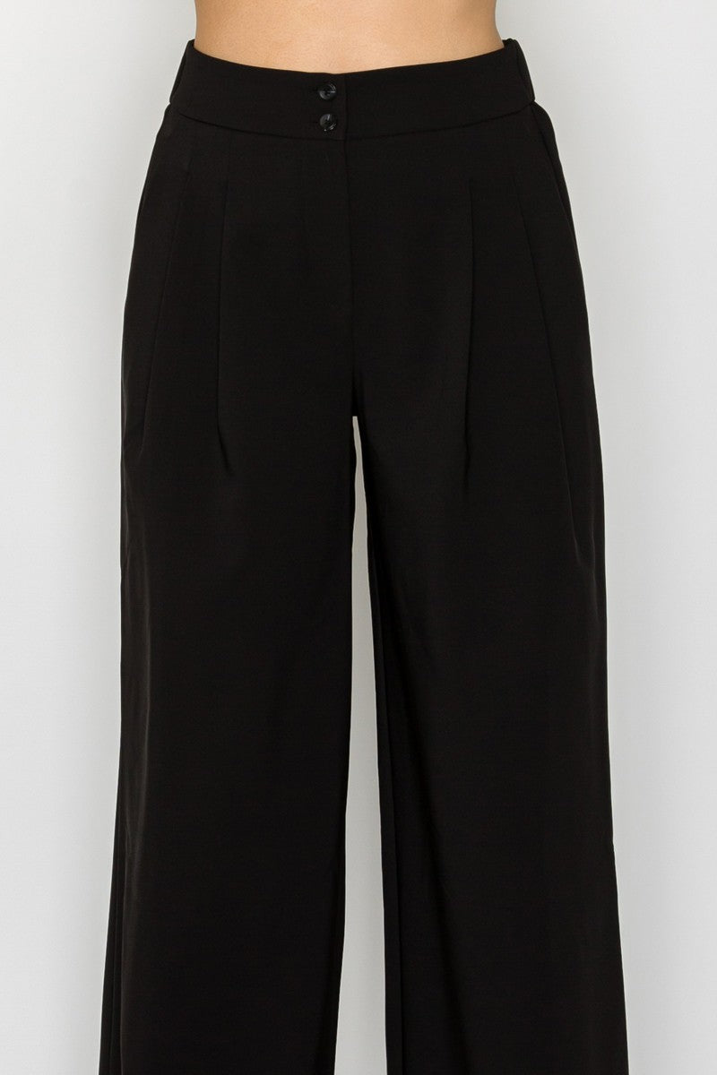 Wide-leg Pleated Double-button Pants