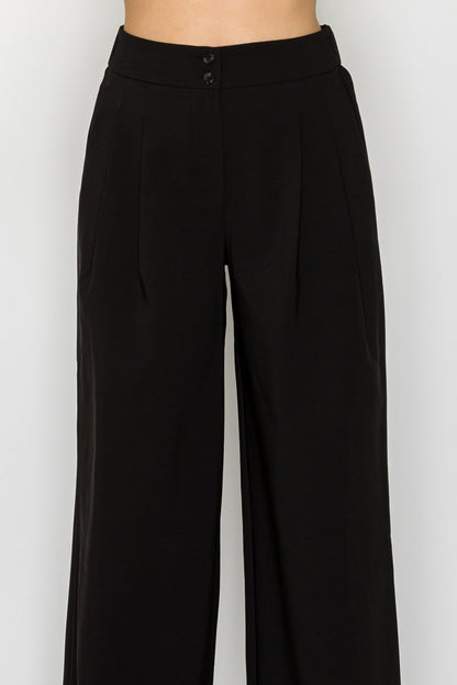 Wide-leg Pleated Double-button Pants