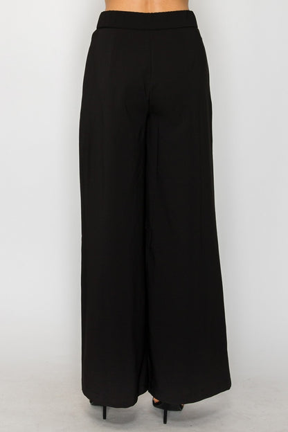 Wide-leg Pleated Double-button Pants