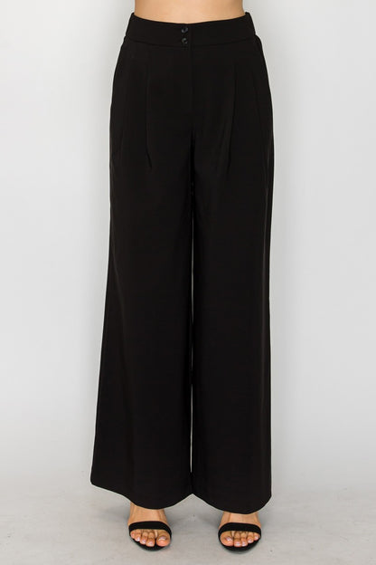 Wide-leg Pleated Double-button Pants