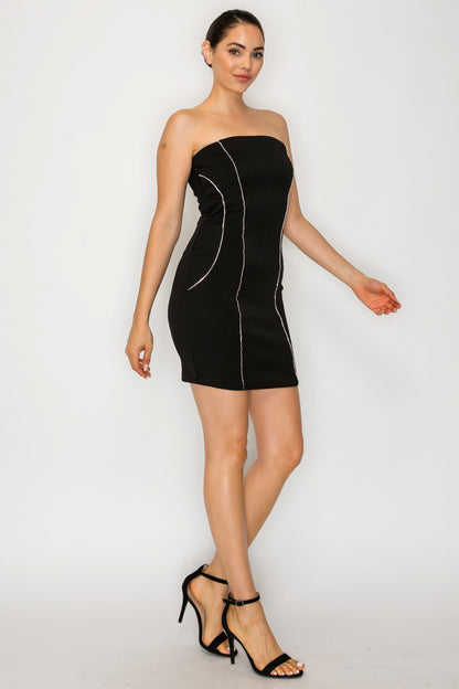 rhinestone strapless mini dress