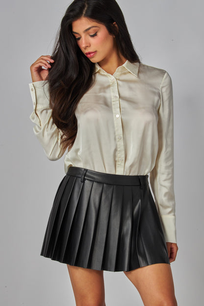 faux leather pleated mini skort