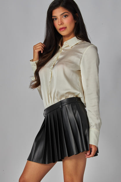 faux leather pleated mini skort