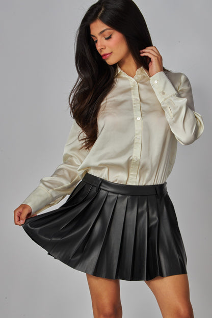 faux leather pleated mini skort