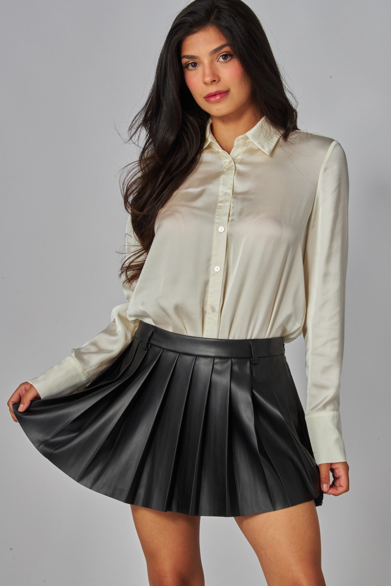 faux leather pleated mini skort