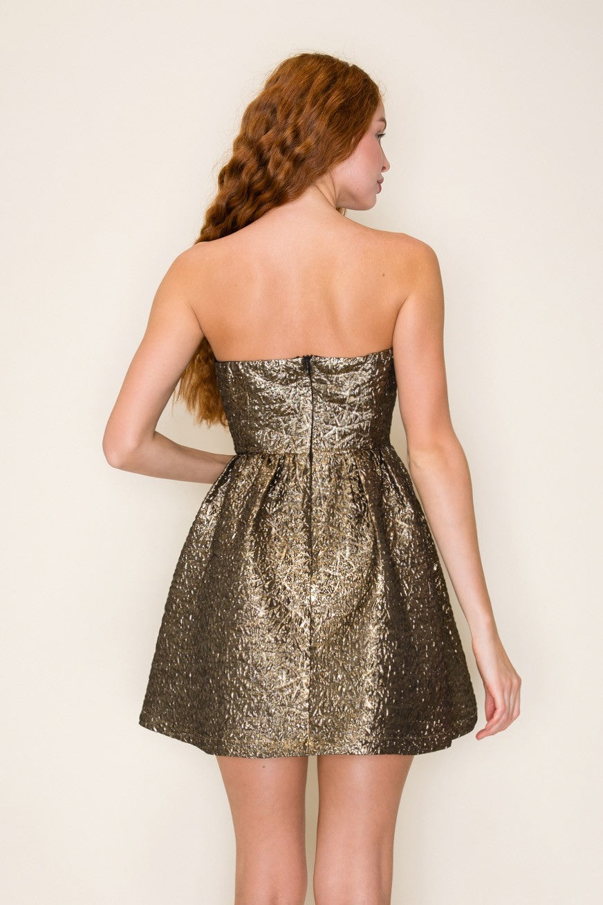 Metallic Tube Strapless Front Bow Mini Dress