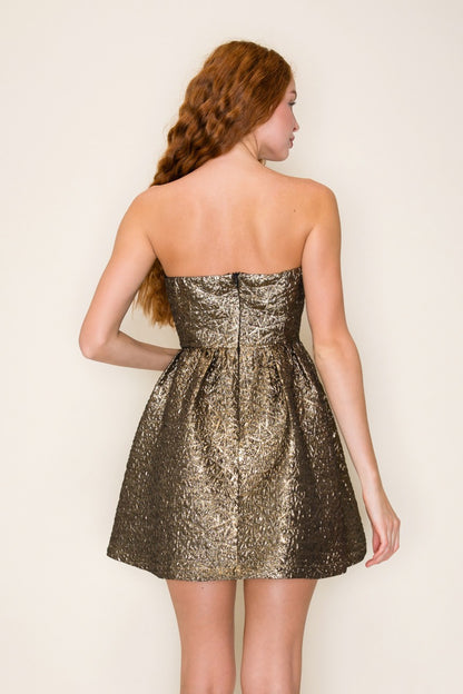 Metallic Tube Strapless Front Bow Mini Dress