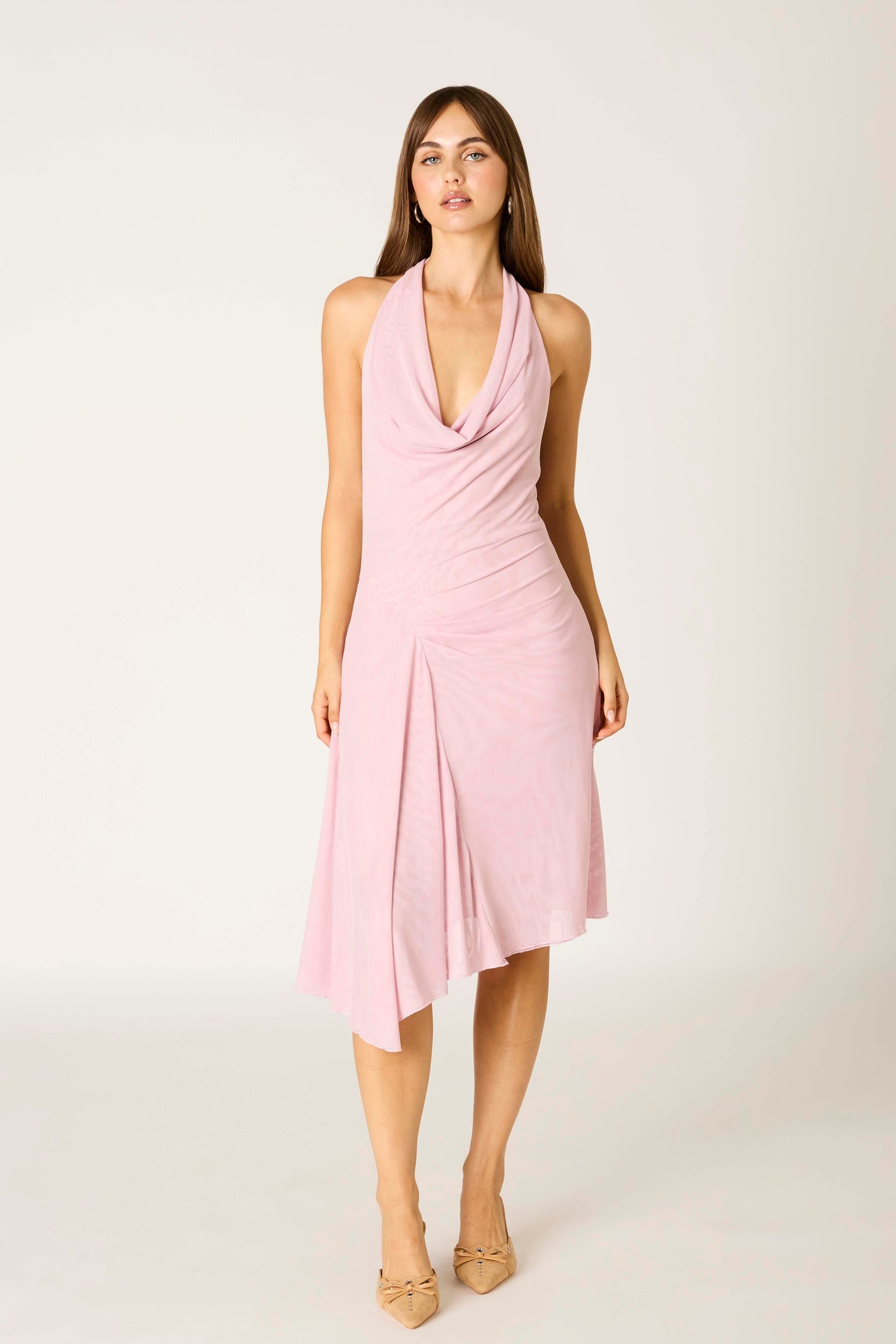 Cowl neck halter midi dress