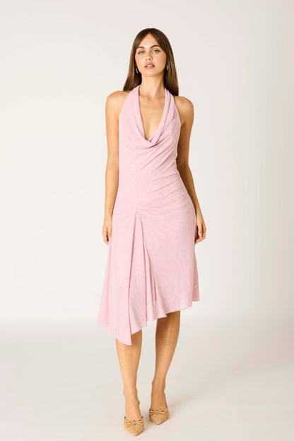 Cowl neck halter midi dress