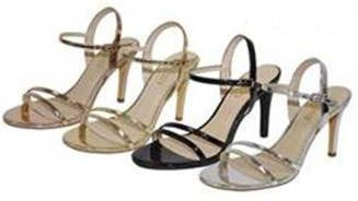 metallic ankle strap high heel shoes