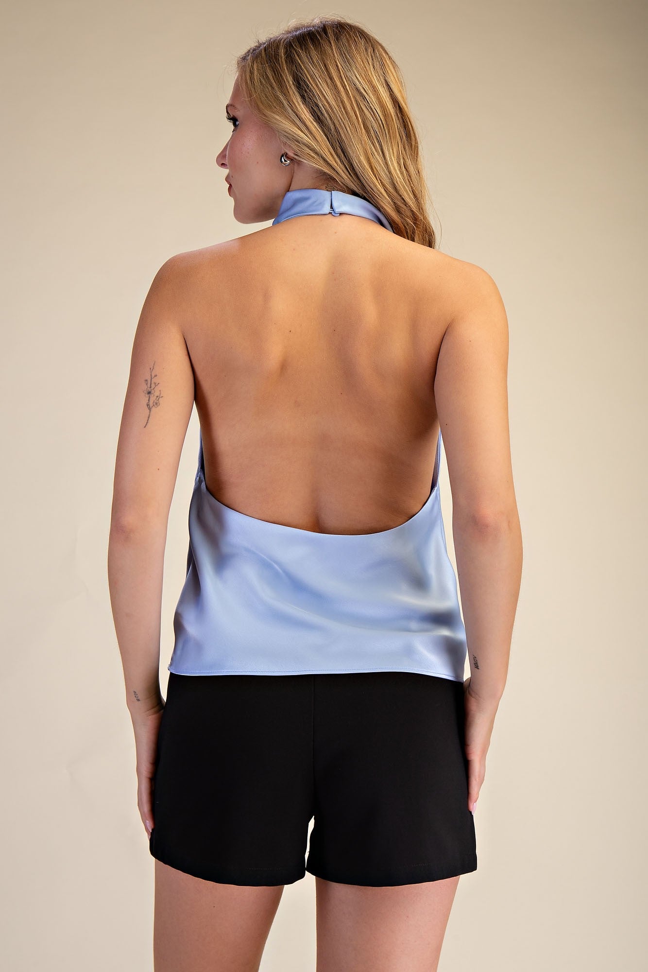 Halter Neck Cowl Neck Sleeveless Satin Top