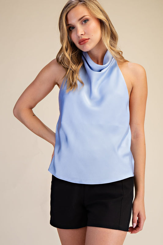Halter Neck Cowl Neck Sleeveless Satin Top