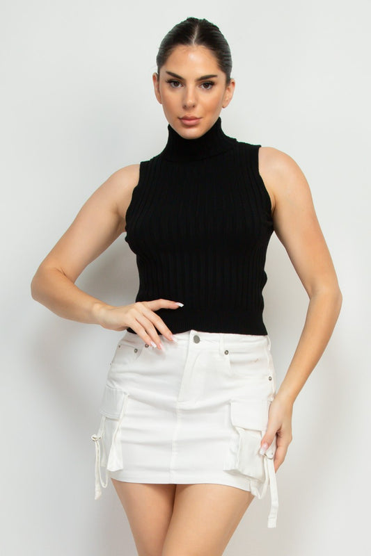 Sleeveless Turtleneck Sweater Top