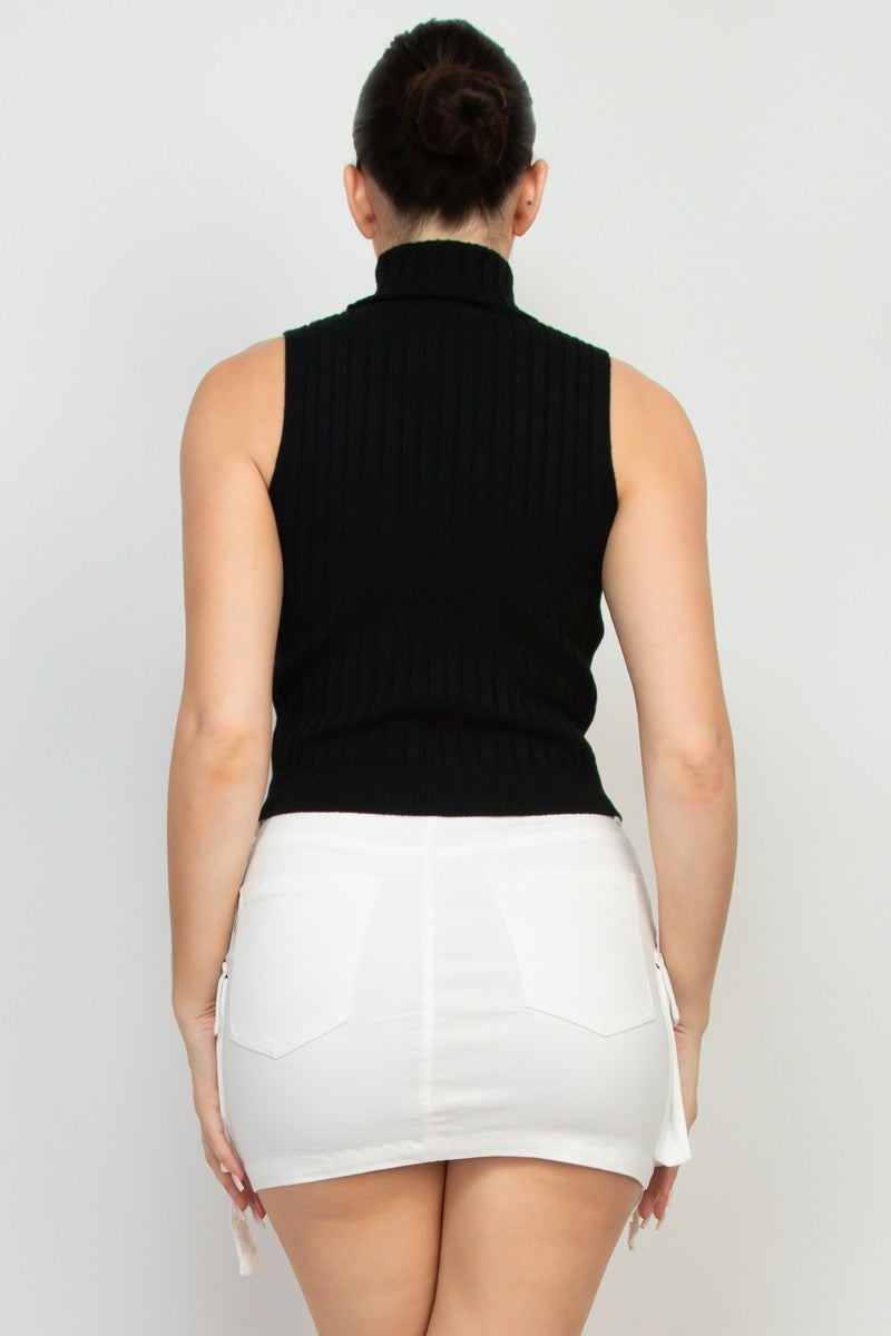 Sleeveless Turtleneck Sweater Top