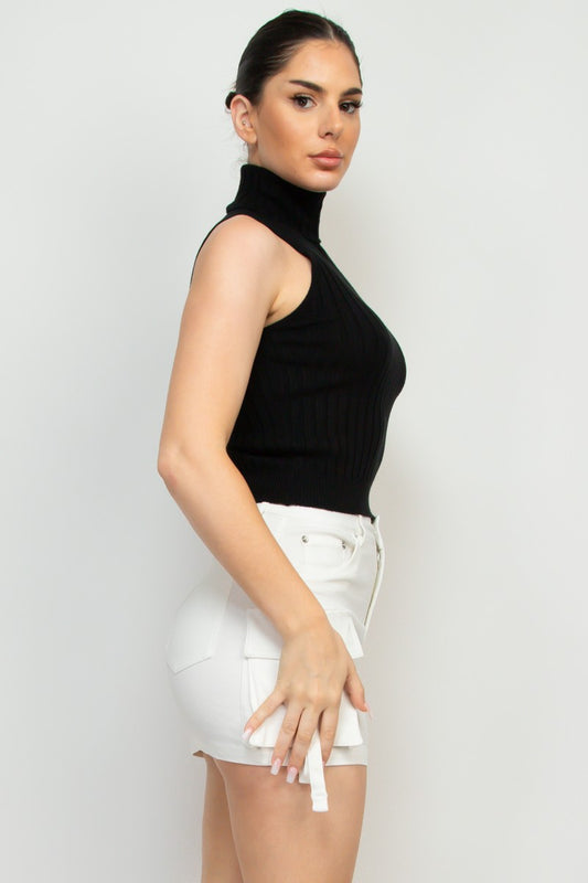 Sleeveless Turtleneck Sweater Top