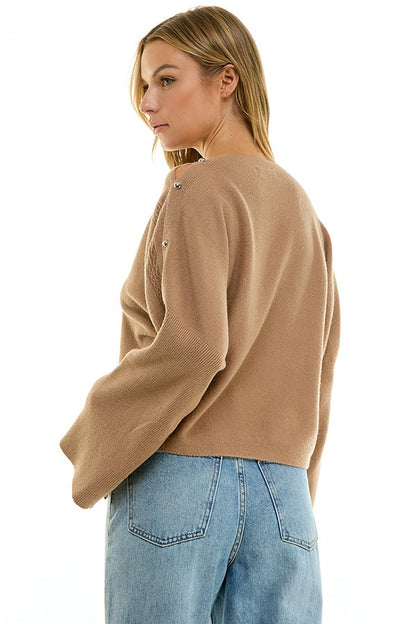 bell sleeve boat neck sweater