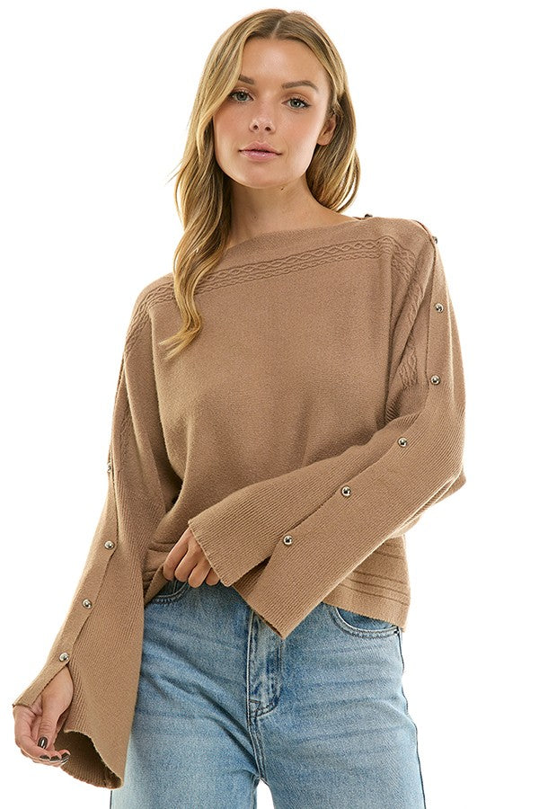 bell sleeve boat neck sweater