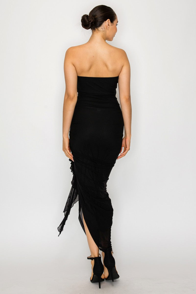 strapless mesh corset mid dress