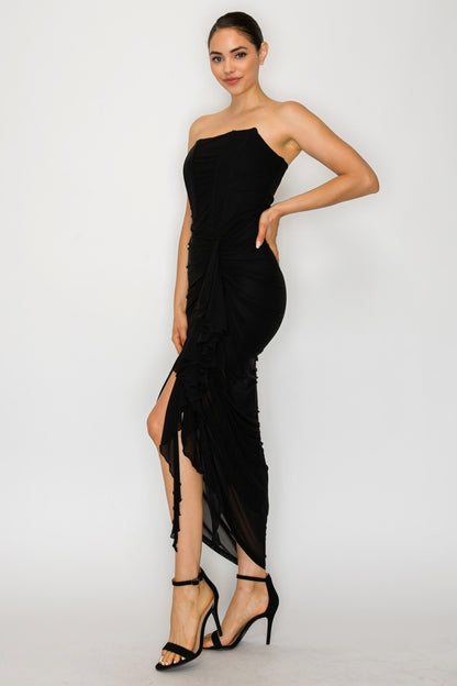 strapless mesh corset mid dress