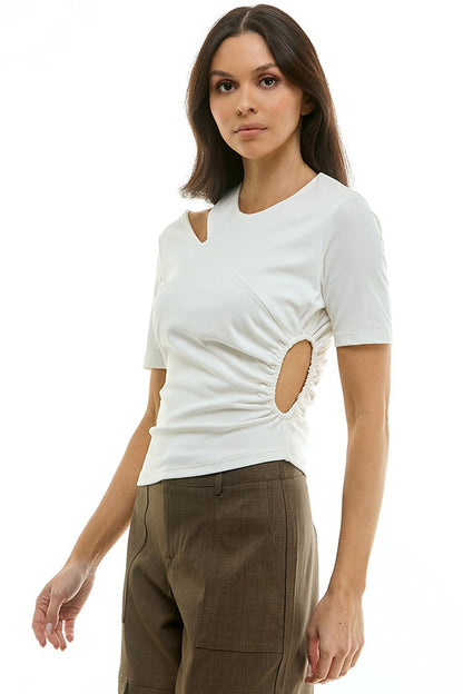 short sleeve cut out top