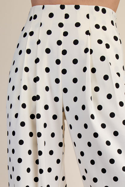Polka Dot Pleated High-waisted Wide Pants