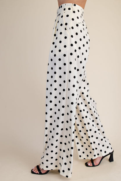 Polka Dot Pleated High-waisted Wide Pants