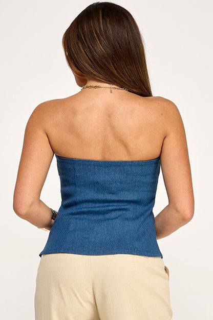 strapless wrap denim top