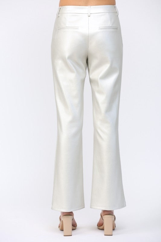 Metallic Faux Leather Bootcut Leg Pants