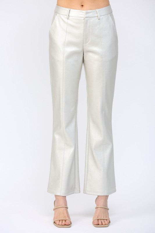 Metallic Faux Leather Bootcut Leg Pants