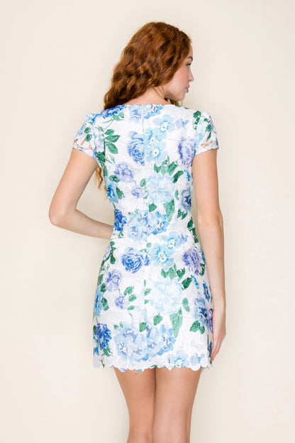 Floral Lace Cap Sleeve Mini Dress