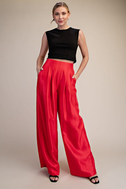 Pleated High-waisted Wide Pants