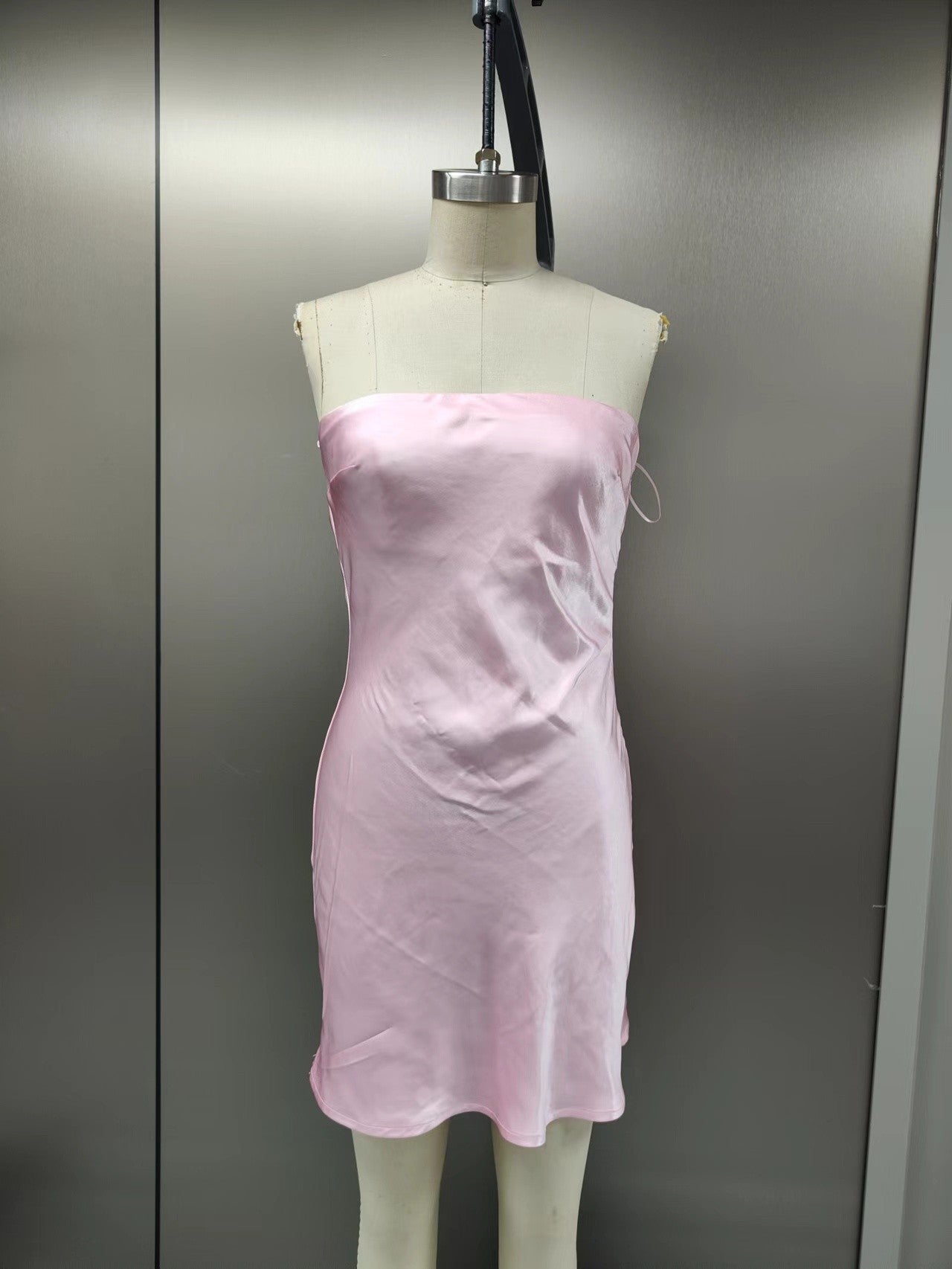 Strapless Cowl Back Satin Mini Dress