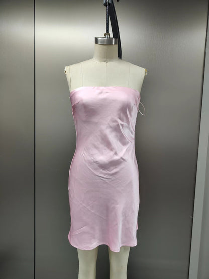 Strapless Cowl Back Satin Mini Dress